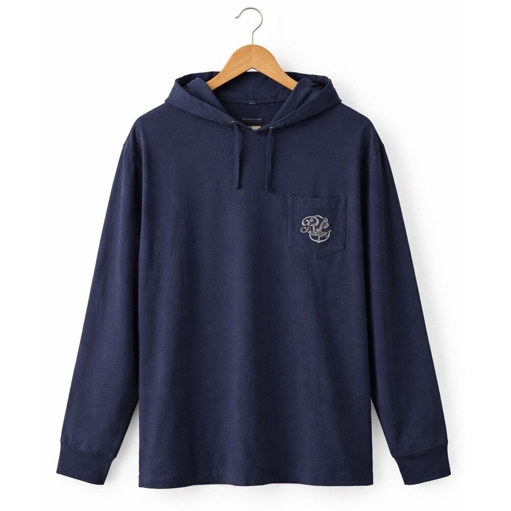 Polo Ralph Lauren Mens T Shirt Hoodie 2X Big Navy Graphic Cotton Pullover